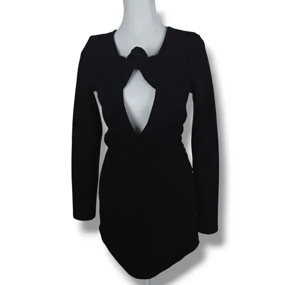 Missguided | Dresses | Missguided Dress Womens 6 Black Textured Long Sleeve  Cutout Front Knot | Poshmark